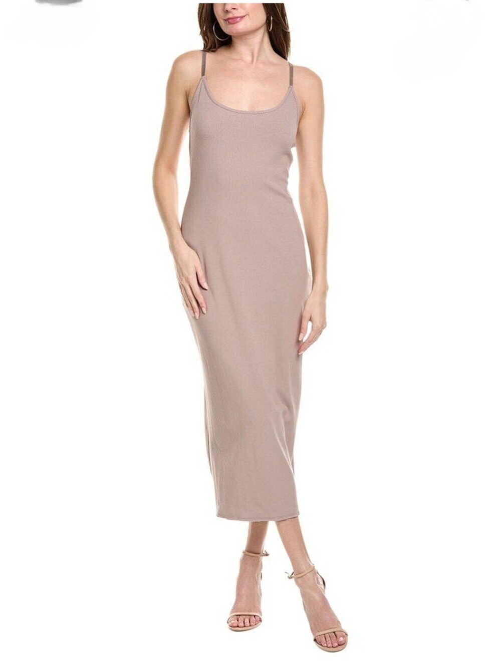 Bebe NWT Ribbed Tank Maxi Dress XL Taupe Sleeveless Bodycon Midi Maxi.